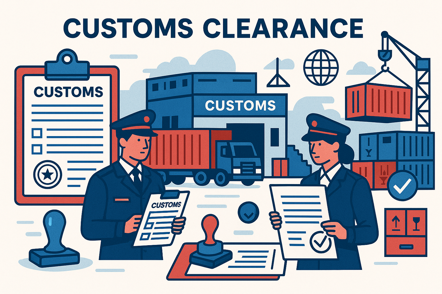 Customs clearance services in red and blue