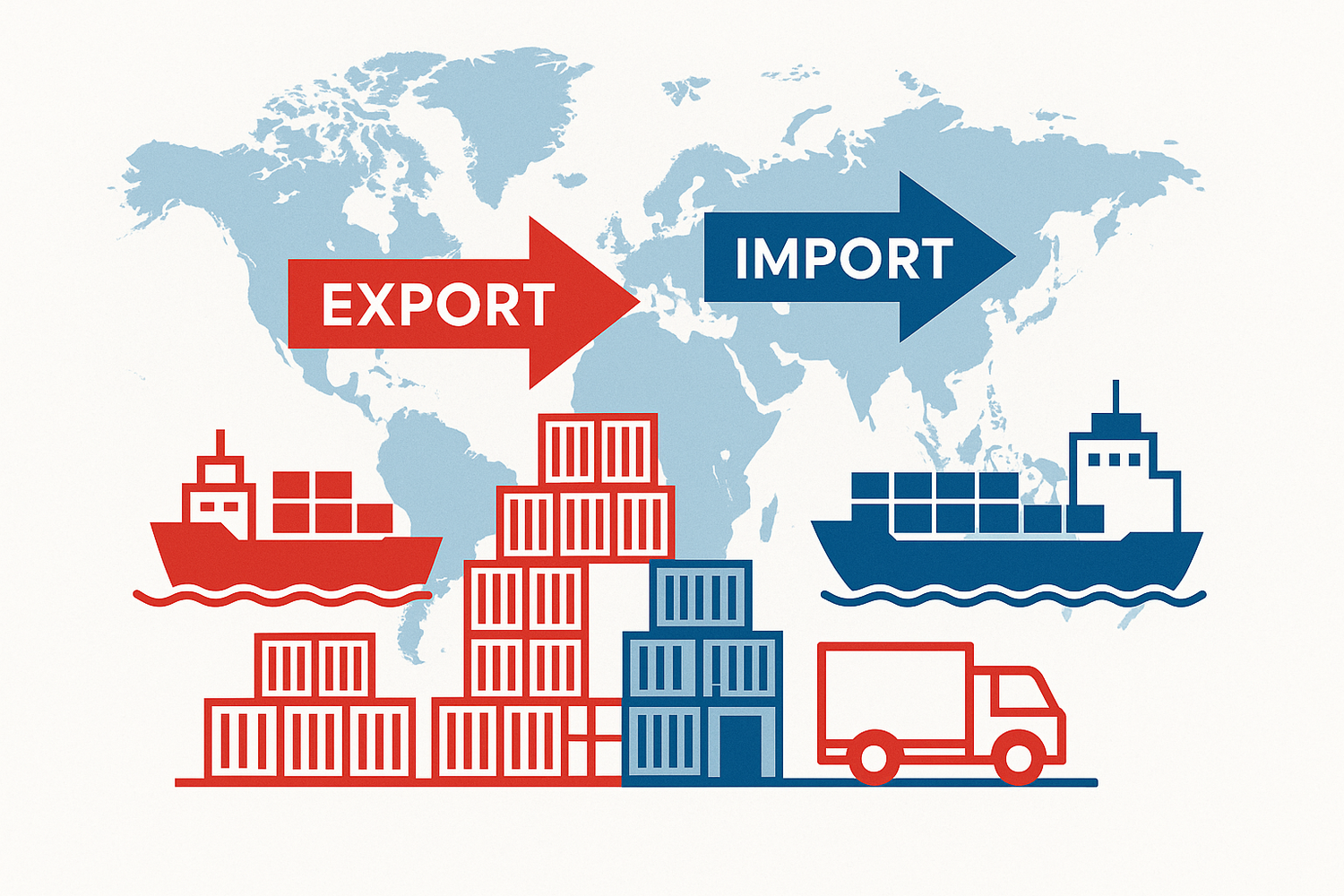 Import and export in blue and red