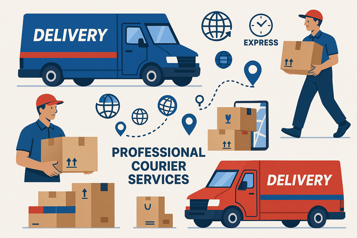 Courier services in blue and red