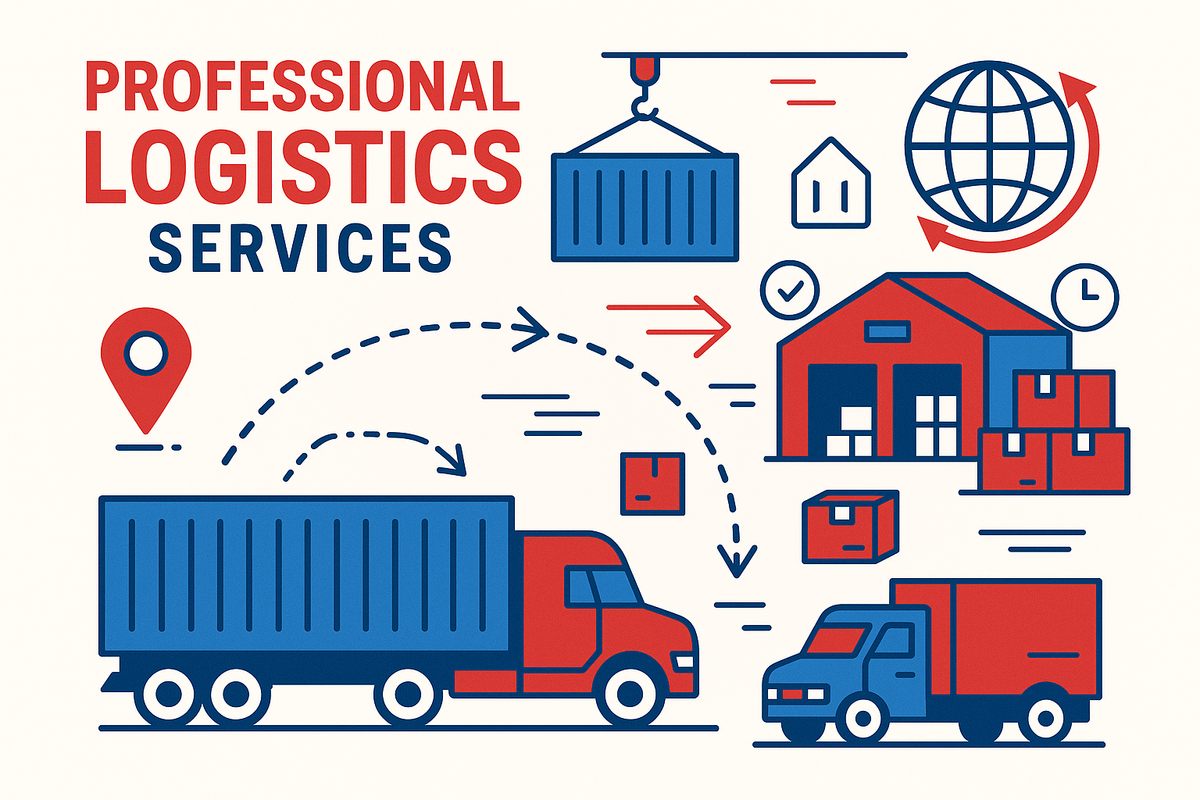 Logistics services in red and blue 